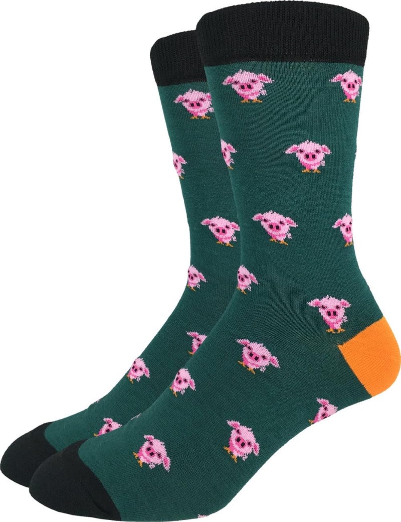 Good Luck Sock Men's Pig Crew Socks,Large (Shoe size 7-12),Green - Image 1